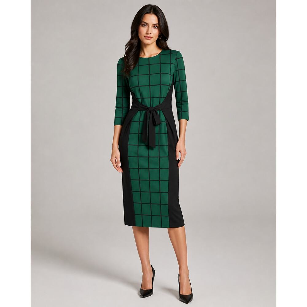 New York & Company Green Grid Faux Leather Sheath Dress NWT Small